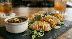 A&A Gourmet Chicken Lemongrass Gyoza - Crispy Potsticker Dumplings Close-Up | Frozen Asian Food