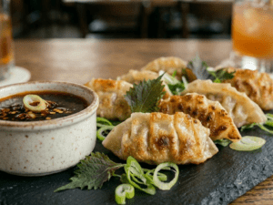 A&A Gourmet Chicken Lemongrass Gyoza - Crispy Potsticker Dumplings Close-Up | Frozen Asian Food