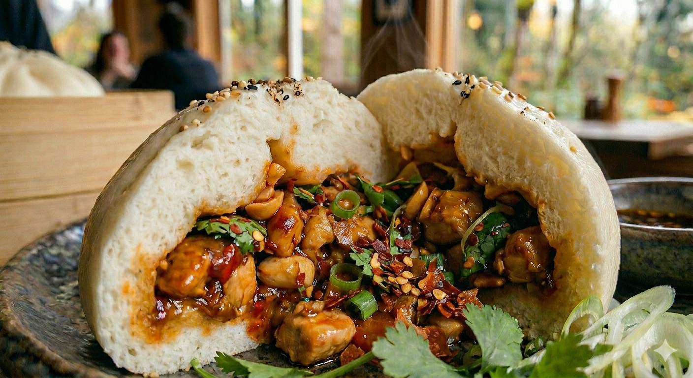 A&A Gourmet Kung Pao Chicken Bao Bun - Spicy Steamed Bun | Frozen Asian Appetizer Dim Sum